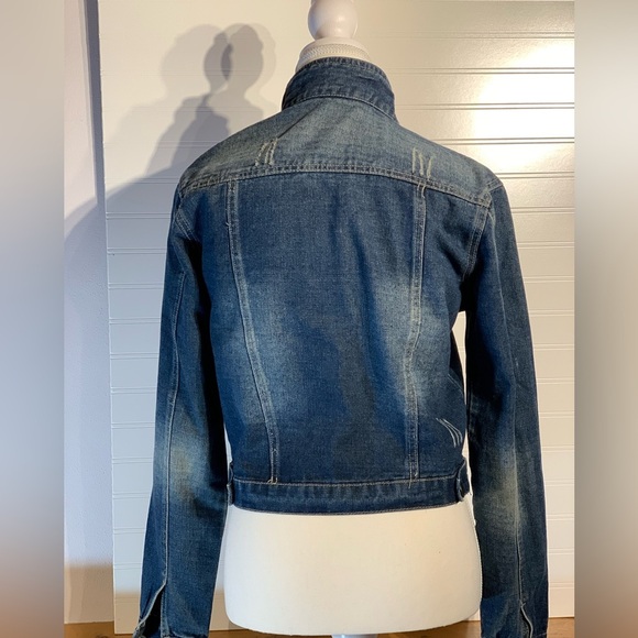 Hendi cropped distressed denim jacket women’s size large, button up, side adjust - Picture 7 of 10